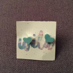WILA blue turquoise small dainty heart pierced stud earrings for girls and kids